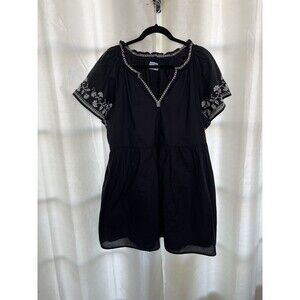 Old Navy Black Embroidered Peasant Dress Size L Short Sleeve Summer Casual Cute